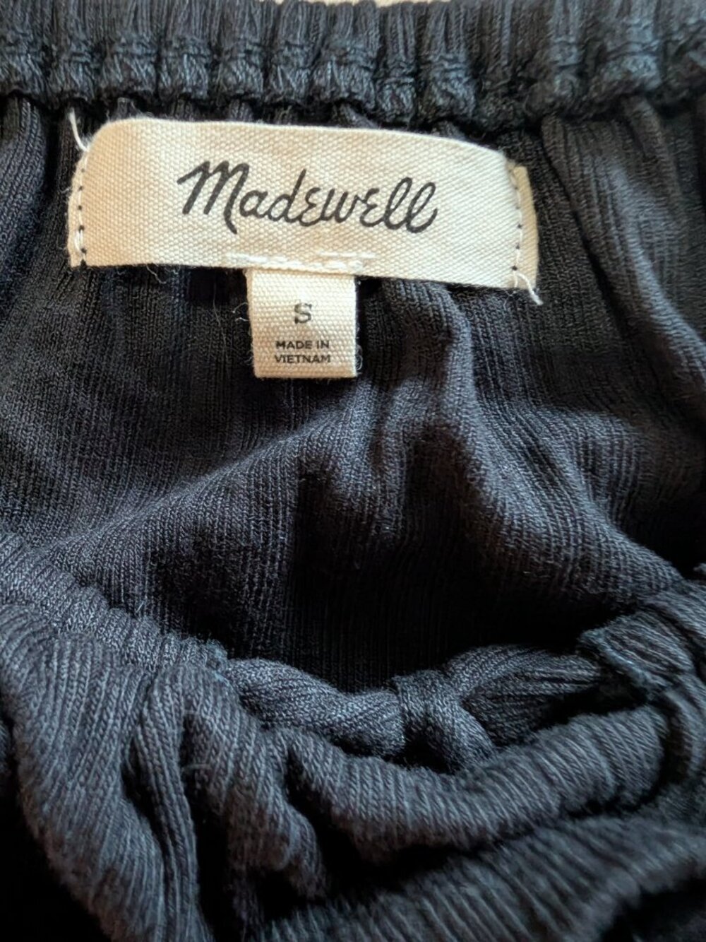Madewell Ribbed Cropped Long Sleeve Top Black Off Shoulder Tie Front Size S - Picture 9 of 9
